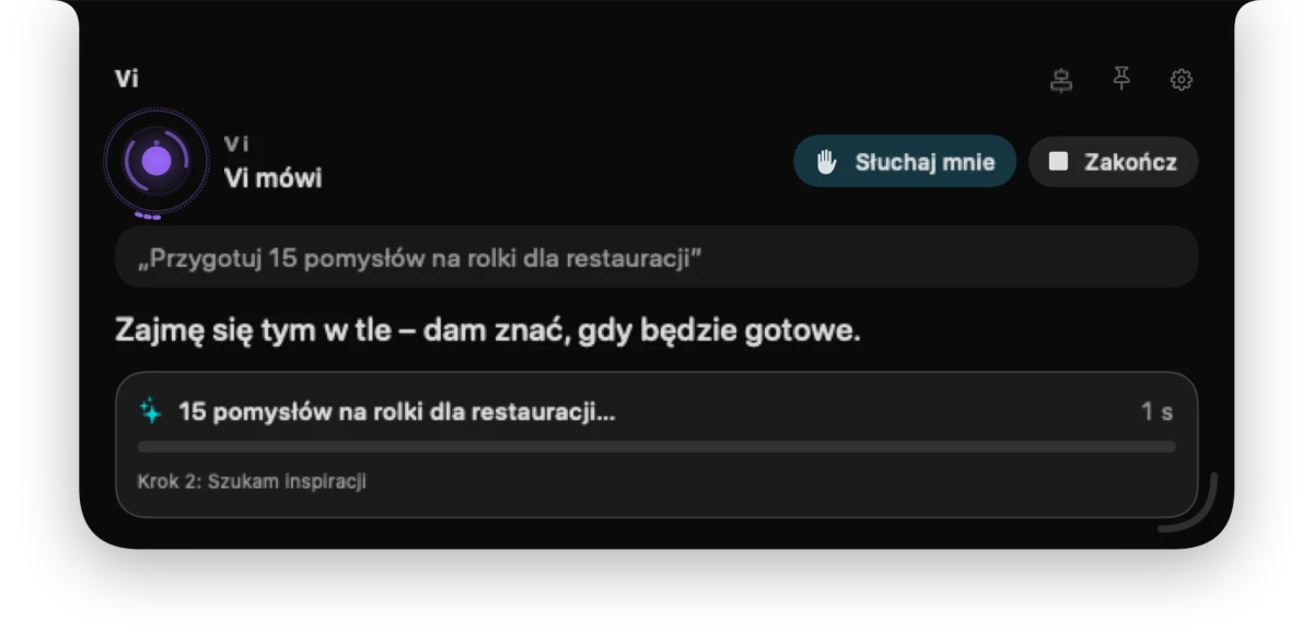 Panel Vi: zadanie w tle z postępem